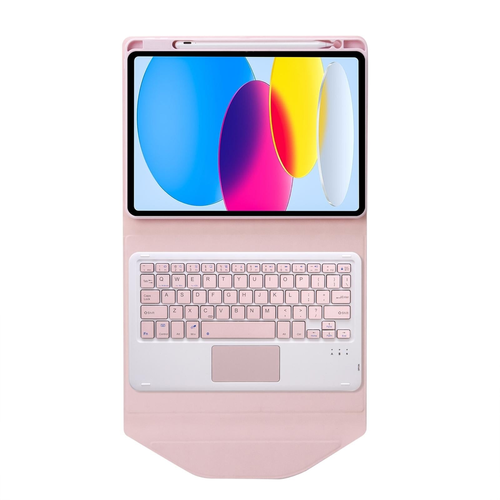 Bluetooth Keyboard Leather Tablet Case With Pen Slot And Touchpad - Pink