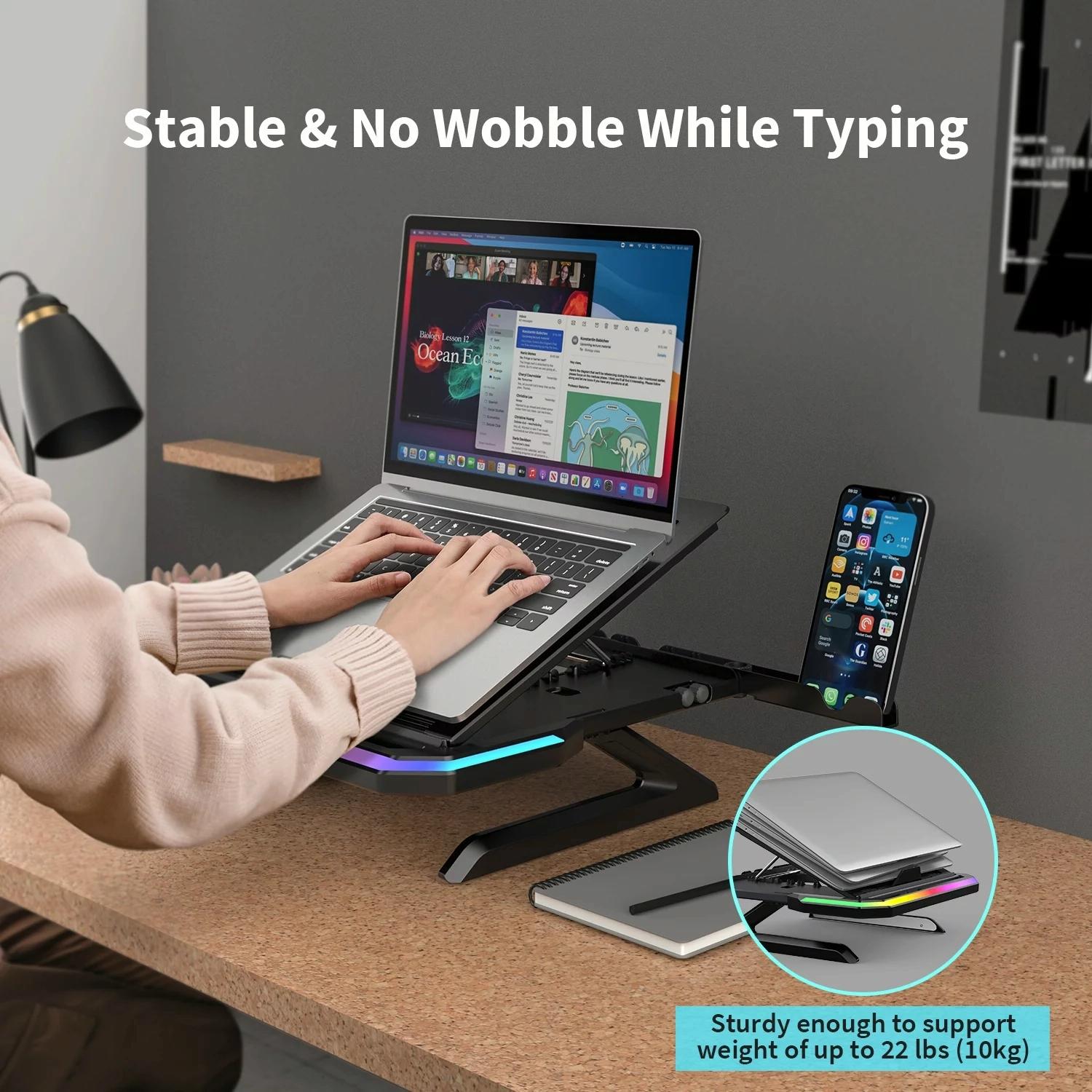 Adjustable Laptop Stand with 9 Levels of Lighting - Pink