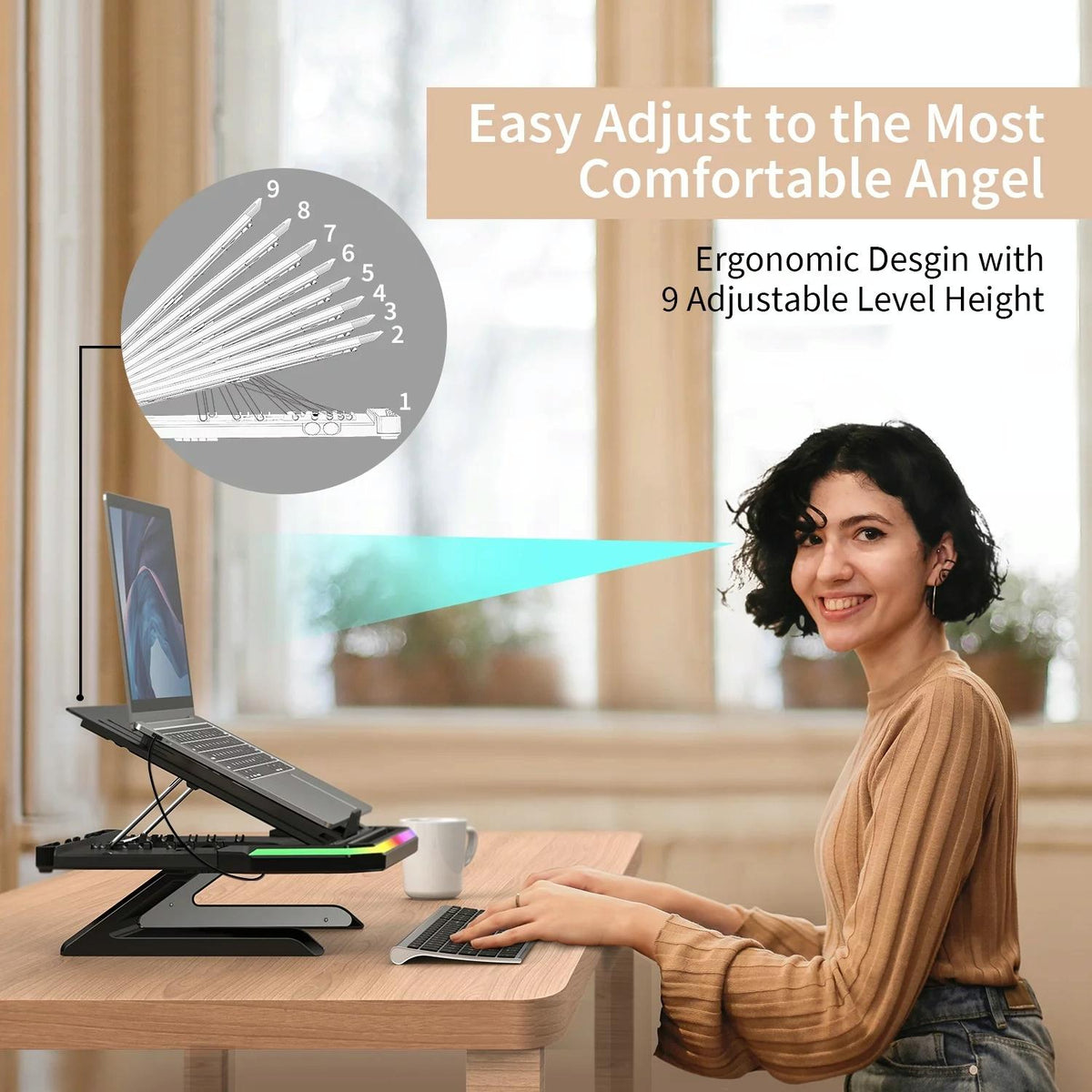 Adjustable Laptop Stand with 9 Levels of Lighting - Pink