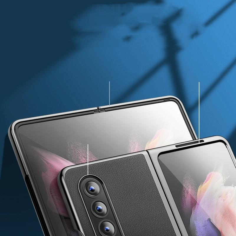 For Samsung Galaxy Z Fold4 5G Leather Plated Phone Cover - Blue