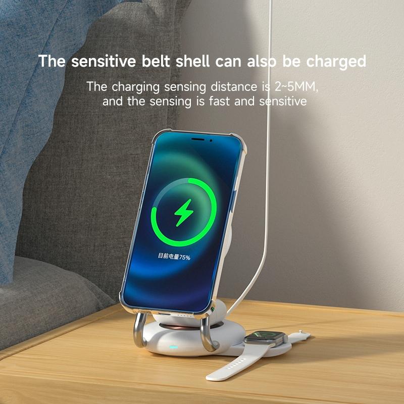 15W 3 In 1 Transparent Magnetic Wireless Charger - White