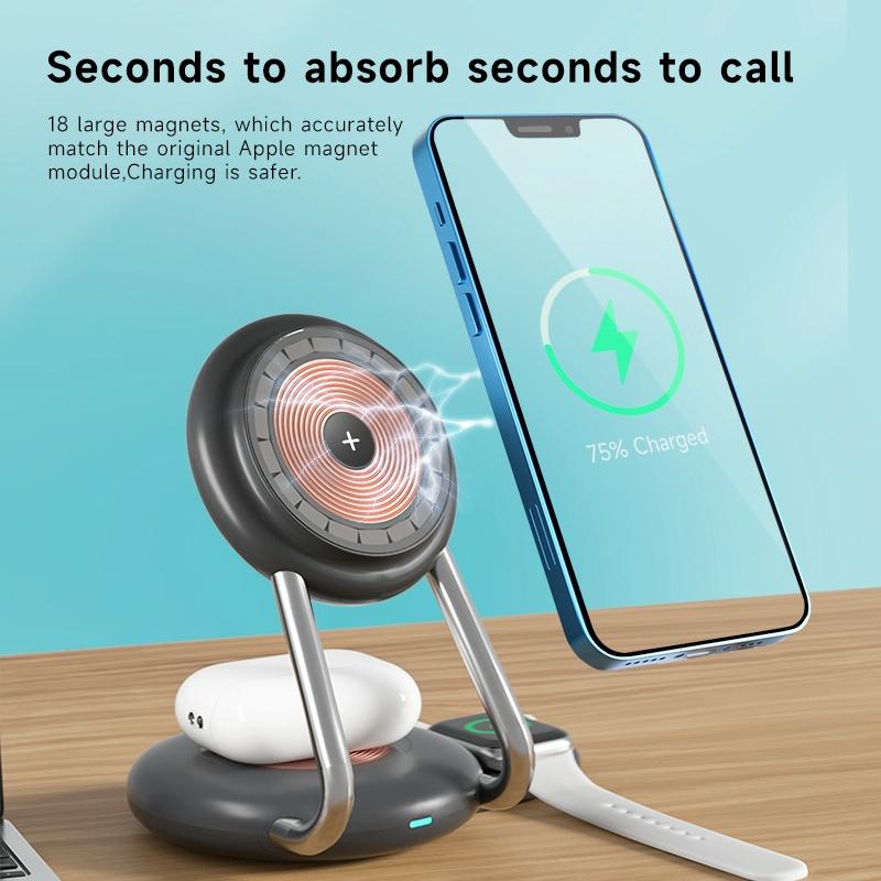 15W 3 In 1 Transparent Magnetic Wireless Charger - White