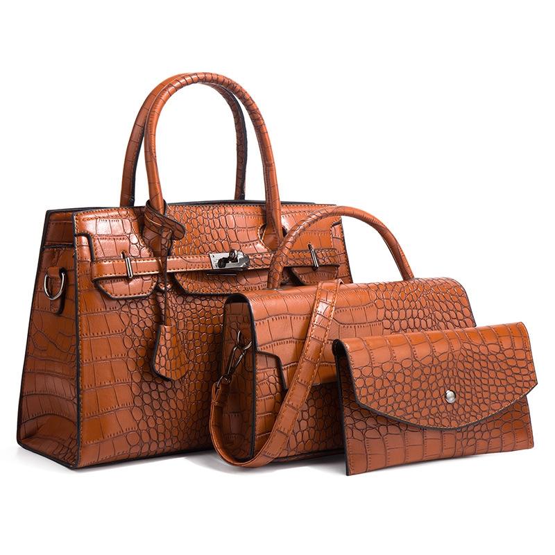 Large Capacity 3-in-1 Crocodile Print Crossbody Tote - Diagonal Design - Rose Red