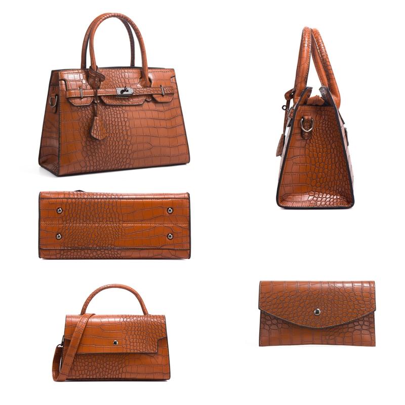 Large Capacity 3-in-1 Crocodile Print Crossbody Tote - Diagonal Design - Rose Red