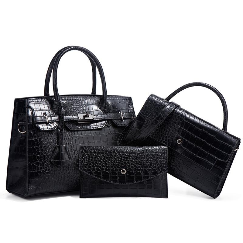 Large Capacity 3-in-1 Crocodile Print Crossbody Tote - Diagonal Design - Rose Red