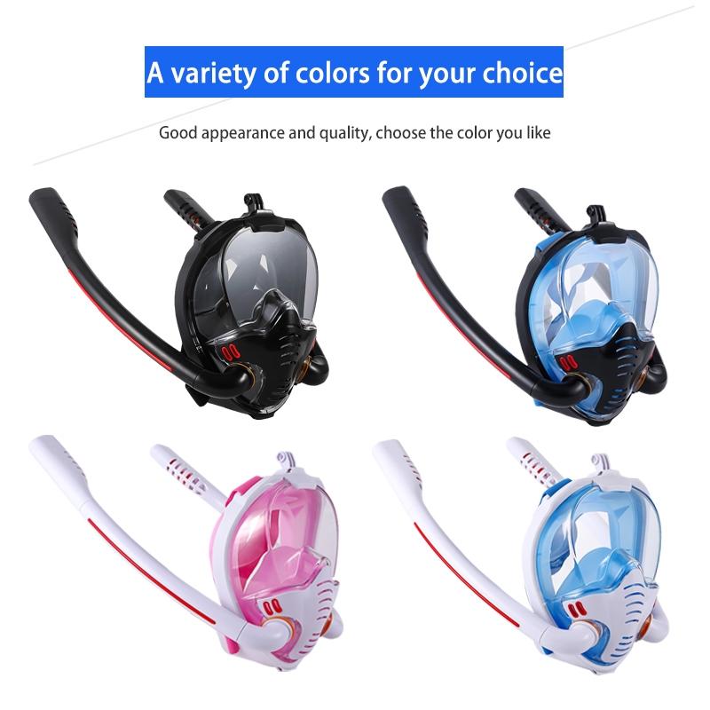 Full Dry Silicone Diving Mask for Adults - Double Tube - Black/Blue