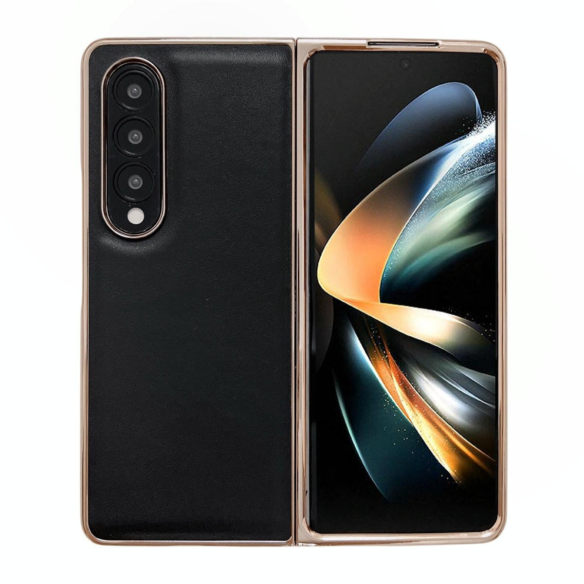 For Samsung Galaxy Z Fold4 5G Xiaoya Series Genuine Leather Plating Case - Coffee