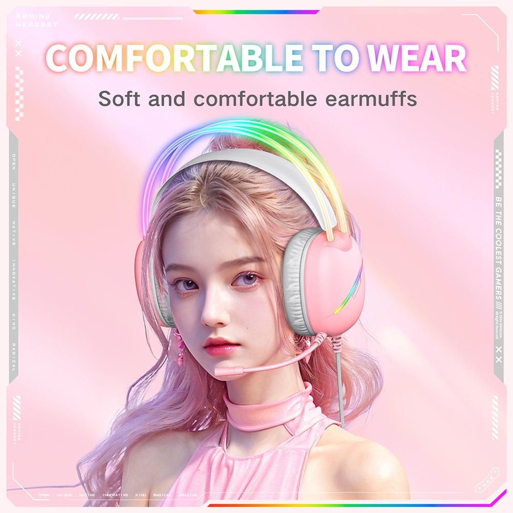 Rgb Light Gaming Headset 2M Cable - Pink