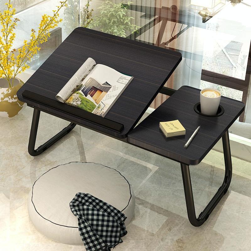 Adjustable Folding Laptop Desk with Cup Holder - Four-speed Lifting Table for Dorms - Black Gold Wire