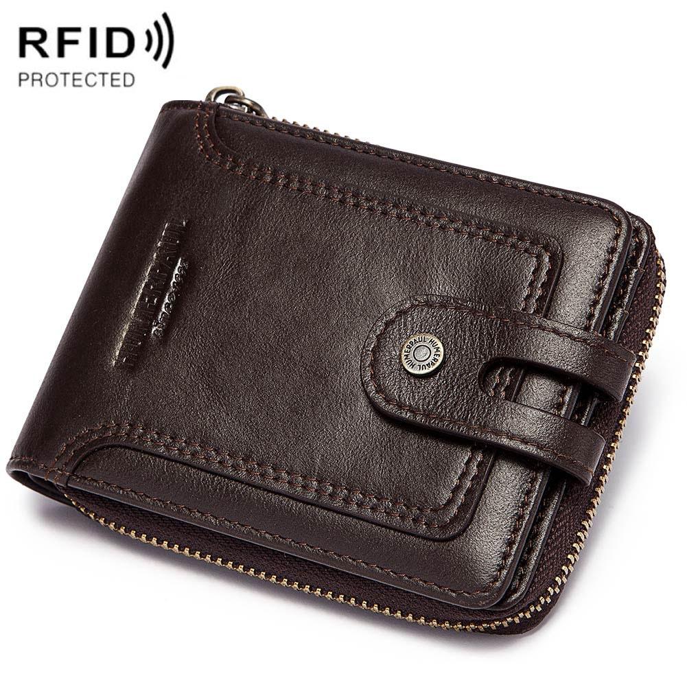 Men Leather Wallet with Rfid Protection and Coin Pocket - Brown