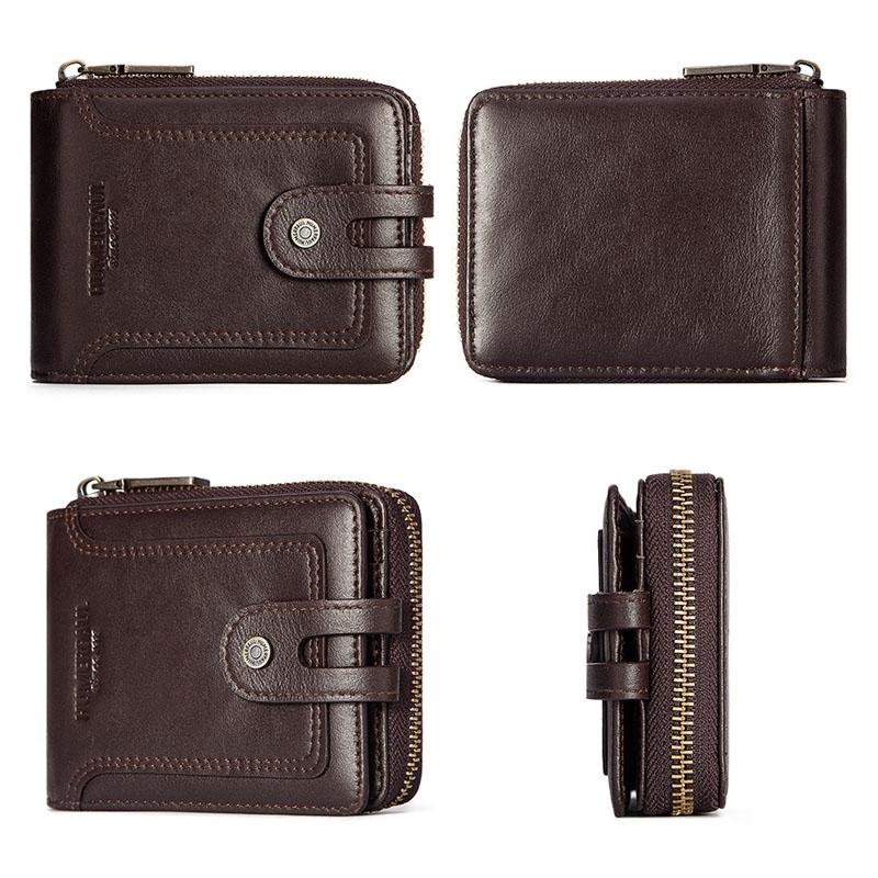 Men Leather Wallet with Rfid Protection and Coin Pocket - Brown