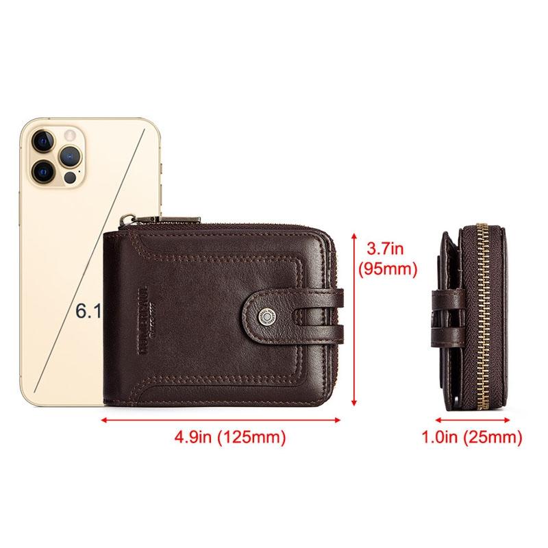 Men Leather Wallet with Rfid Protection and Coin Pocket - Brown