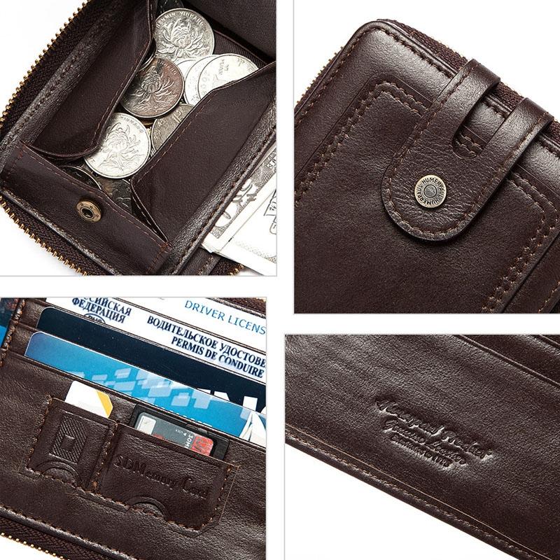 Men Leather Wallet with Rfid Protection and Coin Pocket - Brown