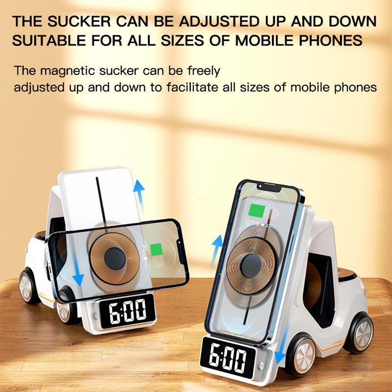 5 In 1 Car Desktop Alarm Clock With Wireless Charging - Gray