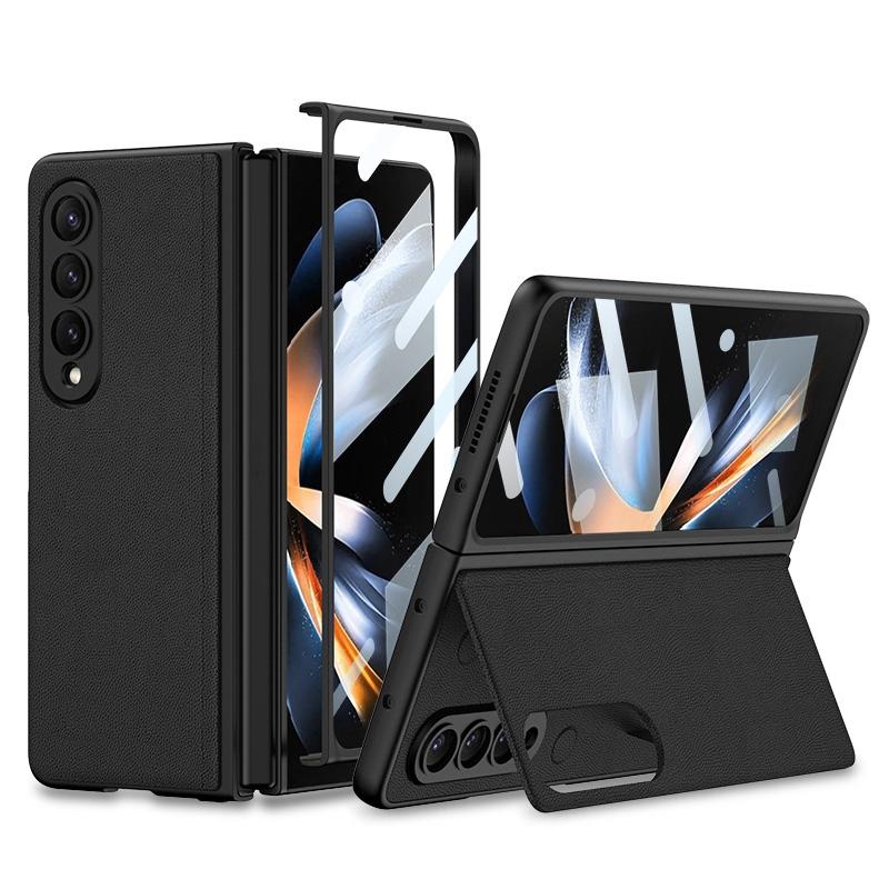 For Samsung Galaxy Z Fold4 5G Foldable Leather Case With Stand - Ultra Thin - Black