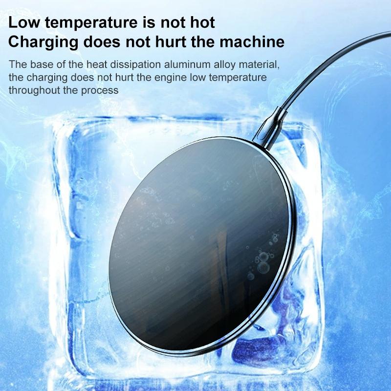 15W Round Acrylic Mirror Wireless Charger - Silver