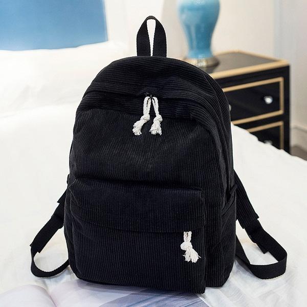 Girls' and Women Corduroy Backpack - School - Black