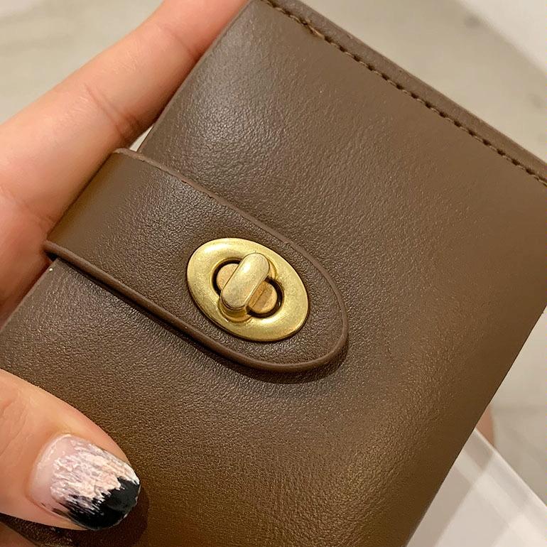 Mini Retro Lock Coin Purse Multi Slot Pu Leather Card Bag - Coffee