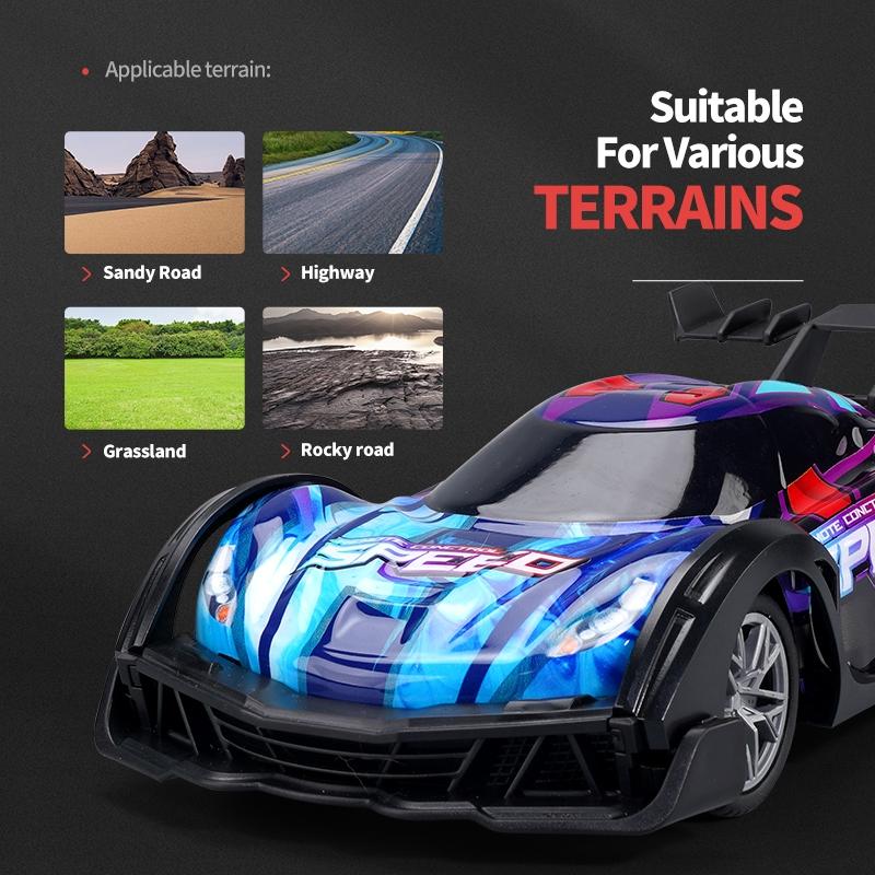 Remote Control Racing Car with Colourful Lights 4wd - Orange