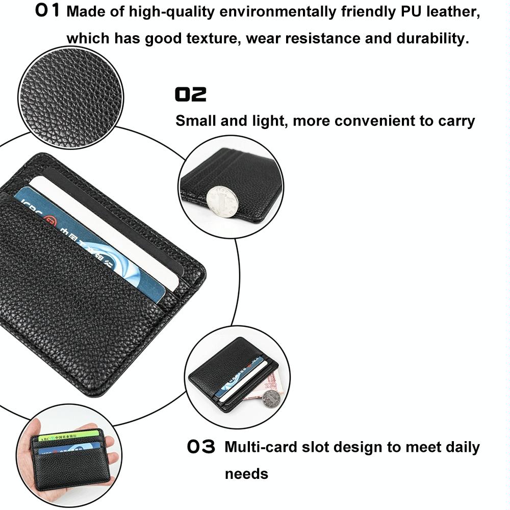 Lychee Pattern Mini Card Holder Multi Card Slots Ultra Thin Coin Purse - Black