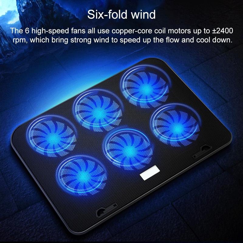 Silent Six-fan Cooling Holder for Notebook Computers - Dazzling Red