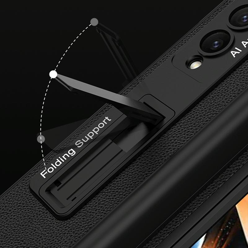 For Samsung Galaxy Z Fold4 5G Leather Case With Holder & Pen Slots - Thin & Shockproof - Black