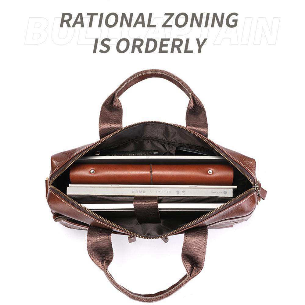 Large Capacity Retro Cowhide Briefcase - Coffee Metal