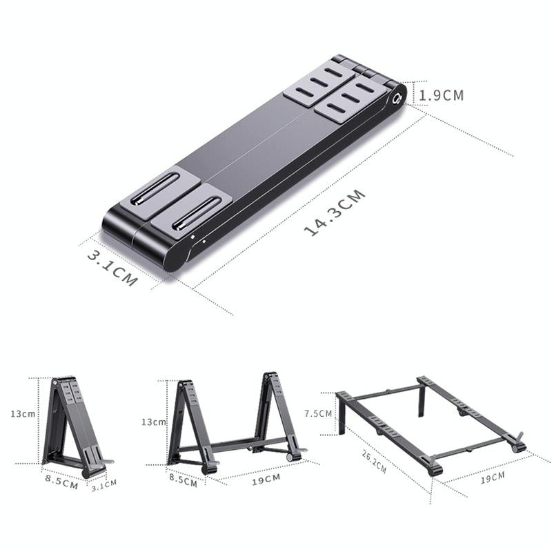 Portable Aluminum Notebook Stand - Compact Cooling Bracket - Silver