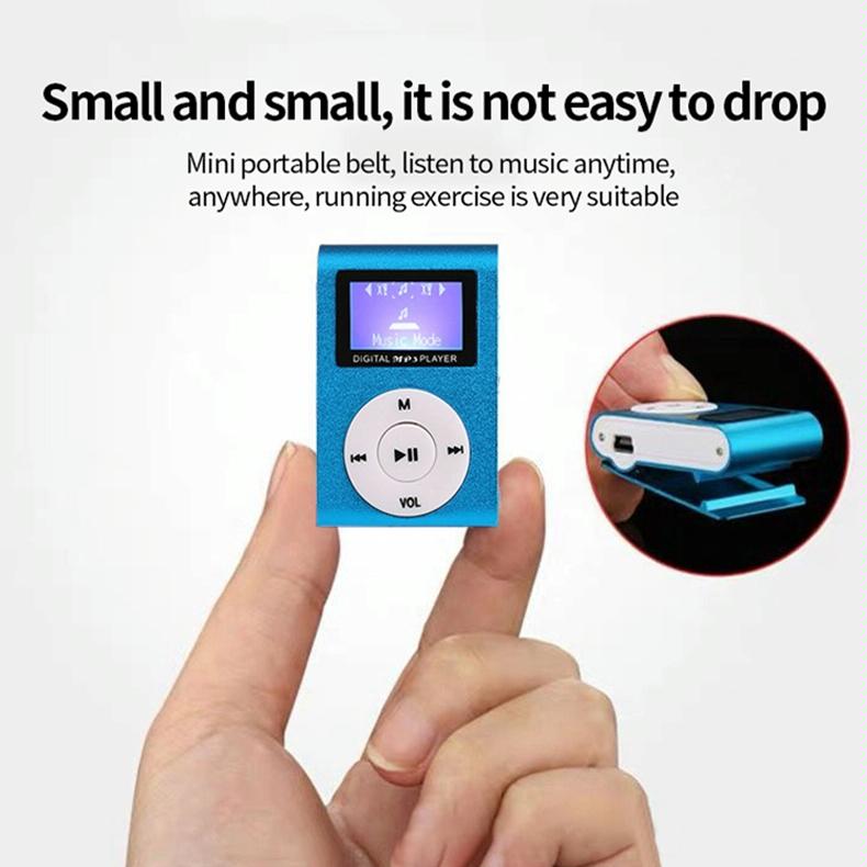 Metal Mini Mp3 Player With Screen Earphone+Cable - Gold