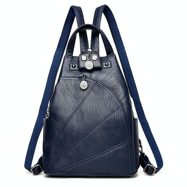 Women Leather Backpack - Secure &amp; Stylish - Blue
