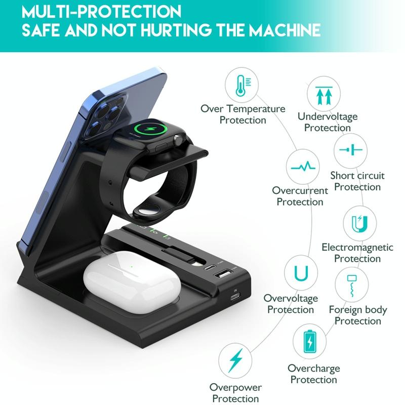 6 In 1 Wireless Charging Stand With Usb C Port & 8 Pin Cable - White