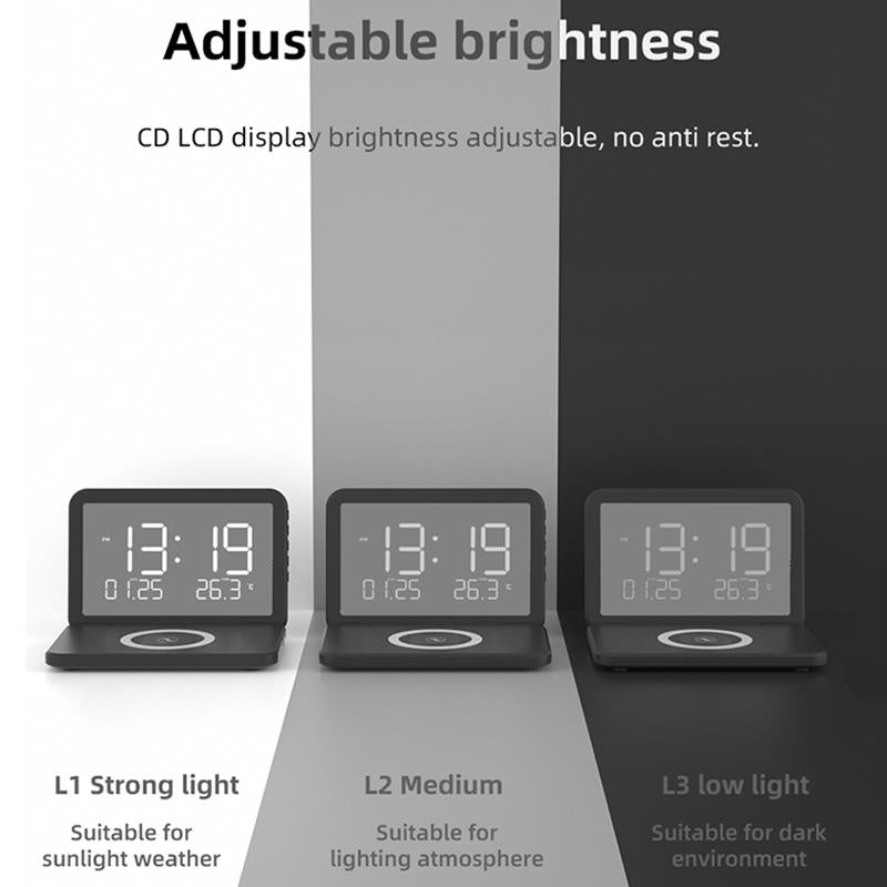 Foldable Desk Calendar Clock With Wireless Charger & Alarm - White