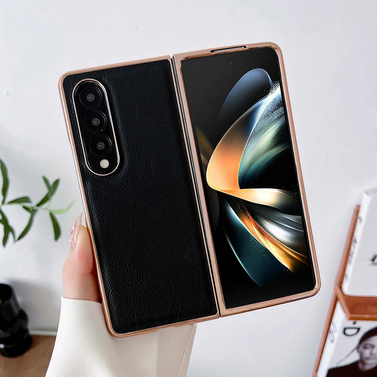 For Samsung Galaxy Z Fold4 5G Skyline Series Nano Electroplating Pu Case - Green