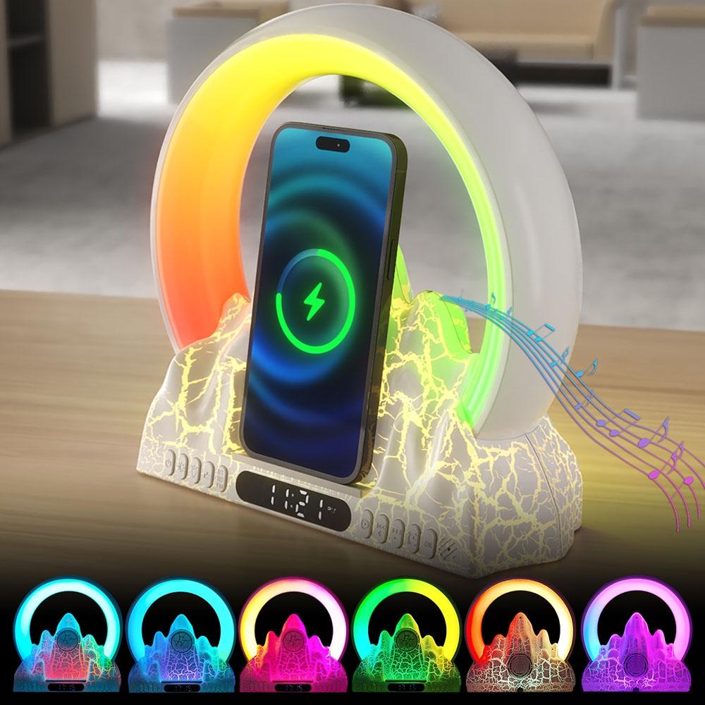 Wireless Charger With Alarm Clock & Bluetooth Speaker - White