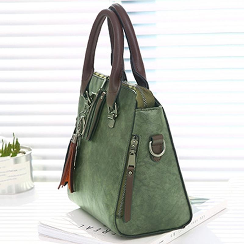Designer Leather Crossbody Tote with Tassel for Women - Black