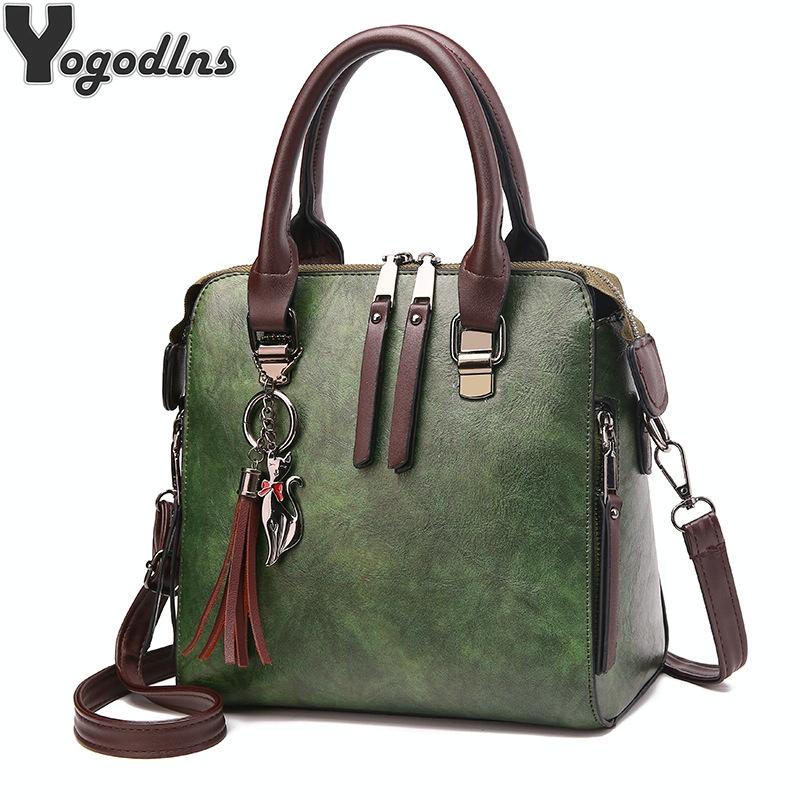 Designer Leather Crossbody Tote with Tassel for Women - Black