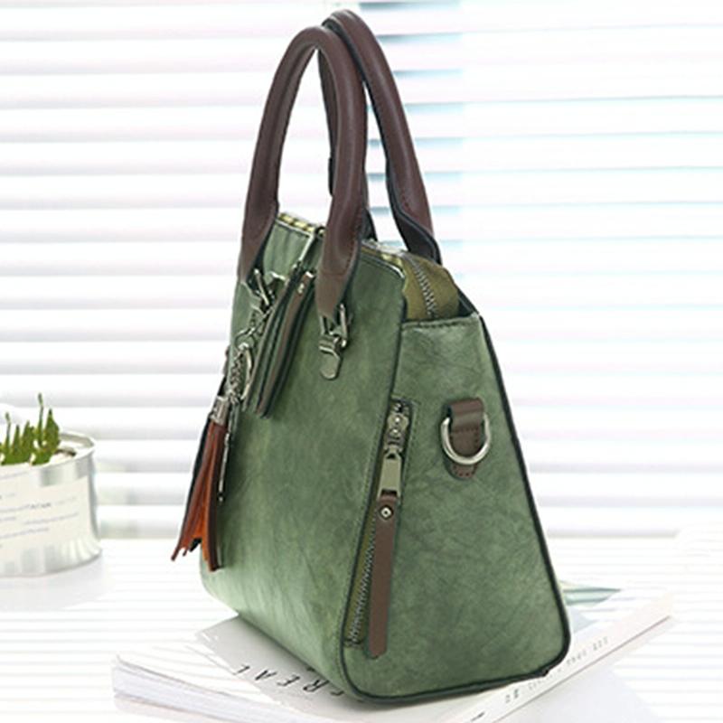 Designer Leather Crossbody Tote with Tassel for Women - Black