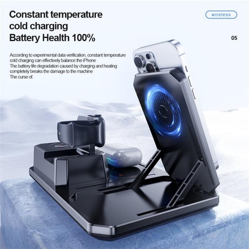 5 In 1 Magnetic Wireless Charger Stand With Clock & Speaker - White