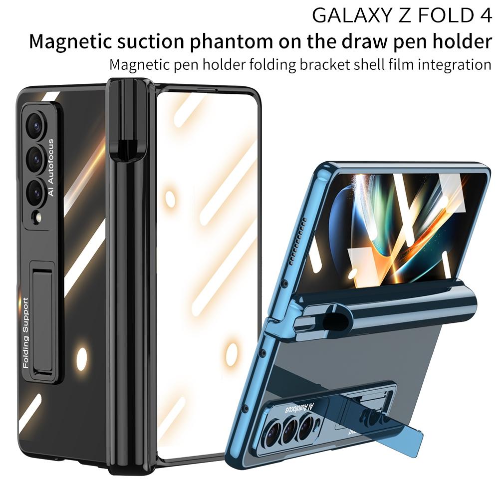 For Samsung Galaxy Z Fold4 5G Shockproof Magnetic Case With Pen Slots - Silver