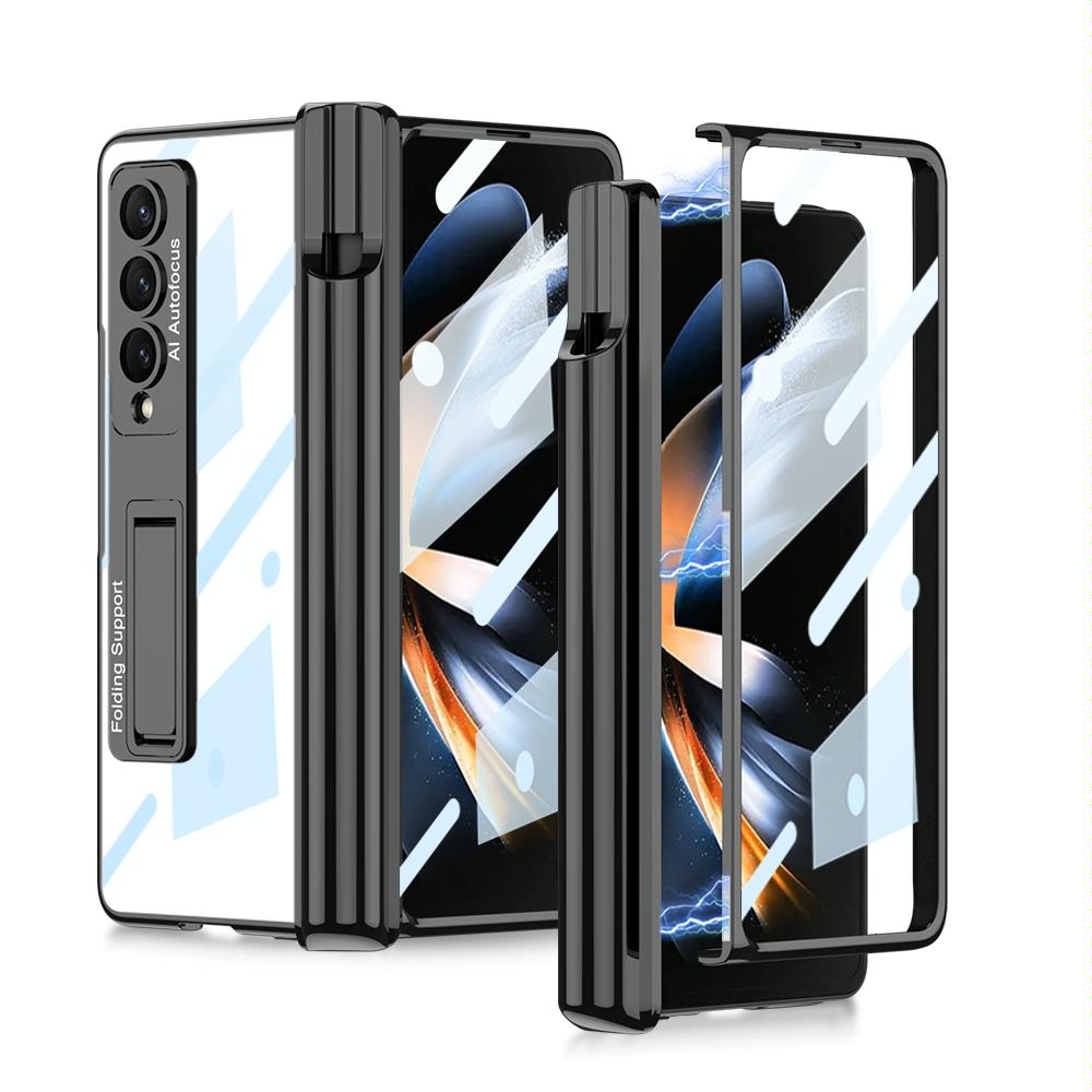 For Samsung Galaxy Z Fold4 5G Shockproof Magnetic Case With Pen Slots - Silver