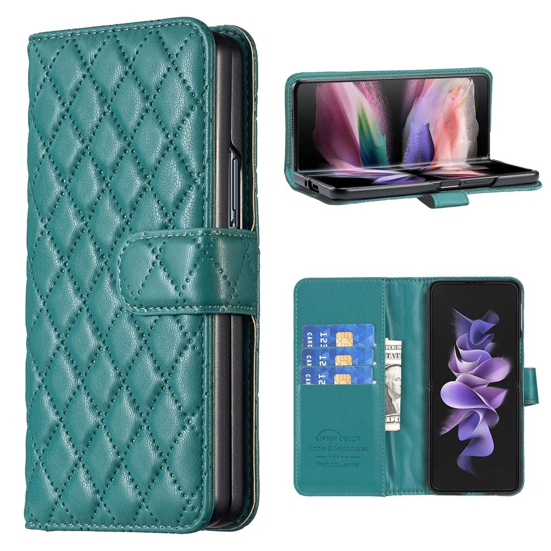 For Samsung Galaxy Z Fold4 5G Samsung Fold 4 Diamond Lattice Wallet Case - Sleek And Stylish - Purple