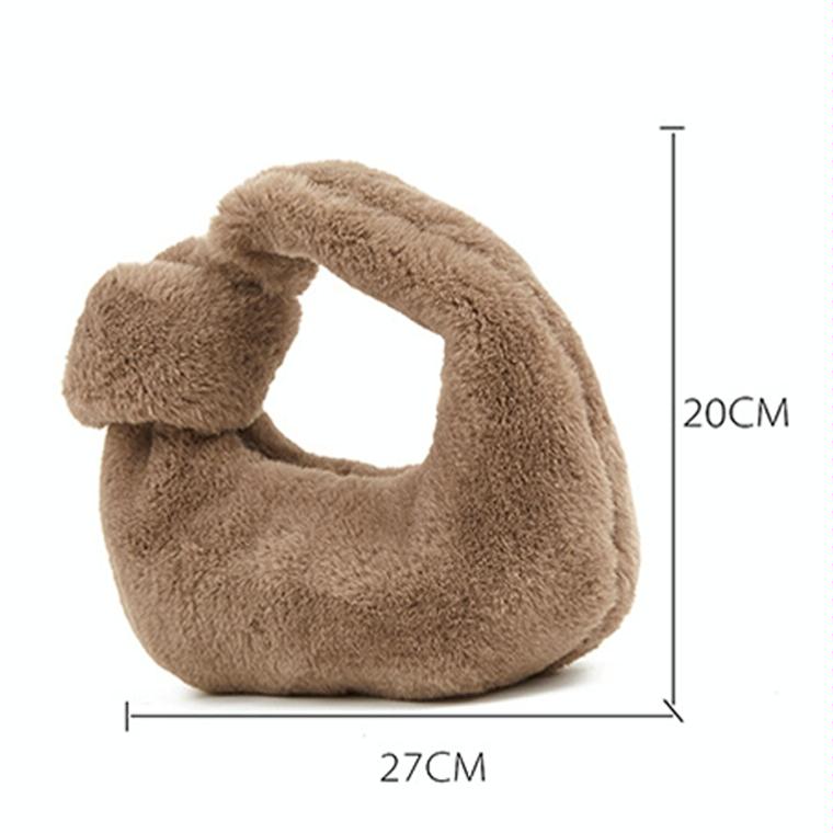 Plush Rabbit Fleece Tote with Knotted Handles - Khaki