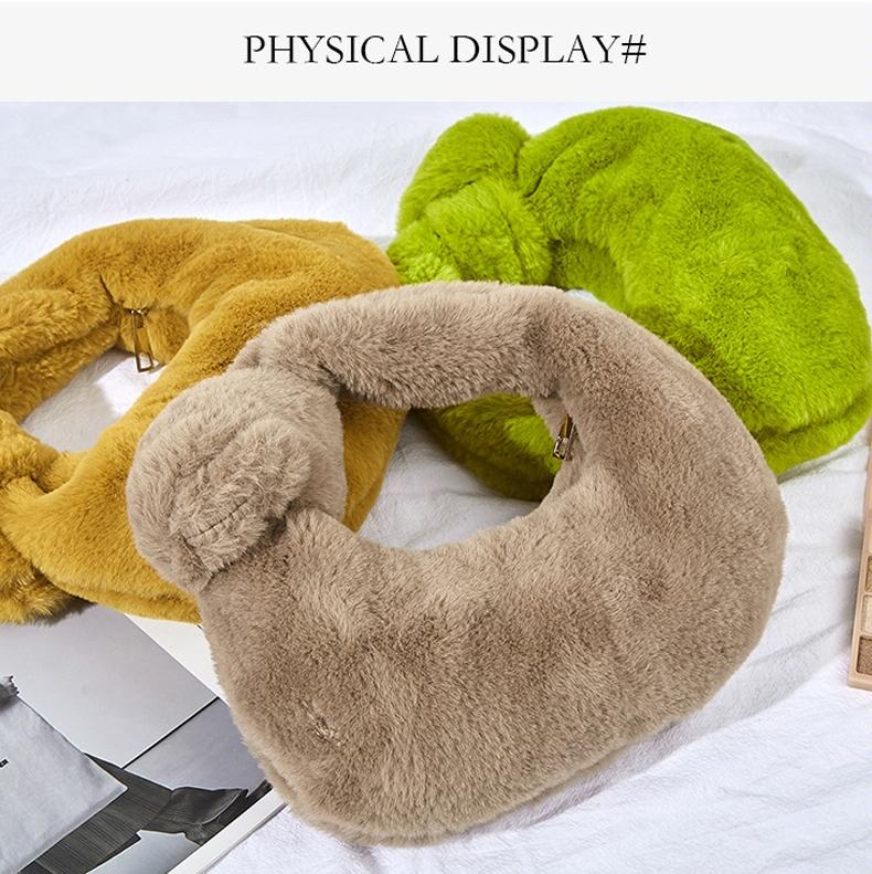 Plush Rabbit Fleece Tote with Knotted Handles - Khaki