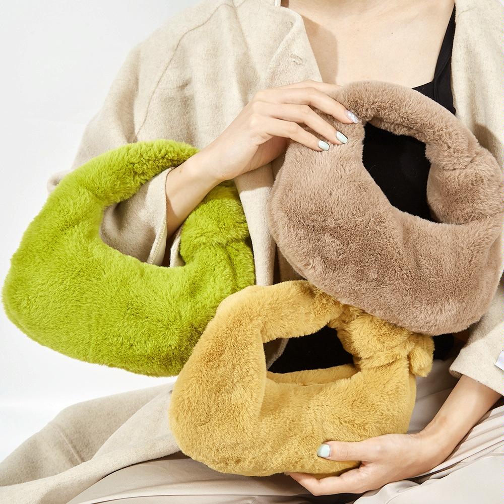 Plush Rabbit Fleece Tote with Knotted Handles - Khaki