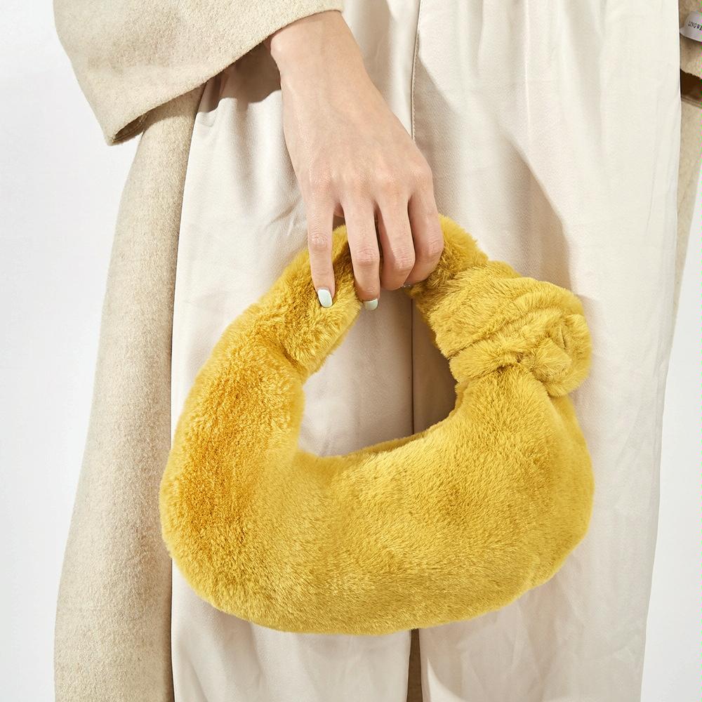 Plush Rabbit Fleece Tote with Knotted Handles - Khaki