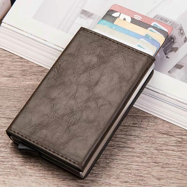 Aluminum Rfid Card Holder with Automatic Pop-up Function - Coffee