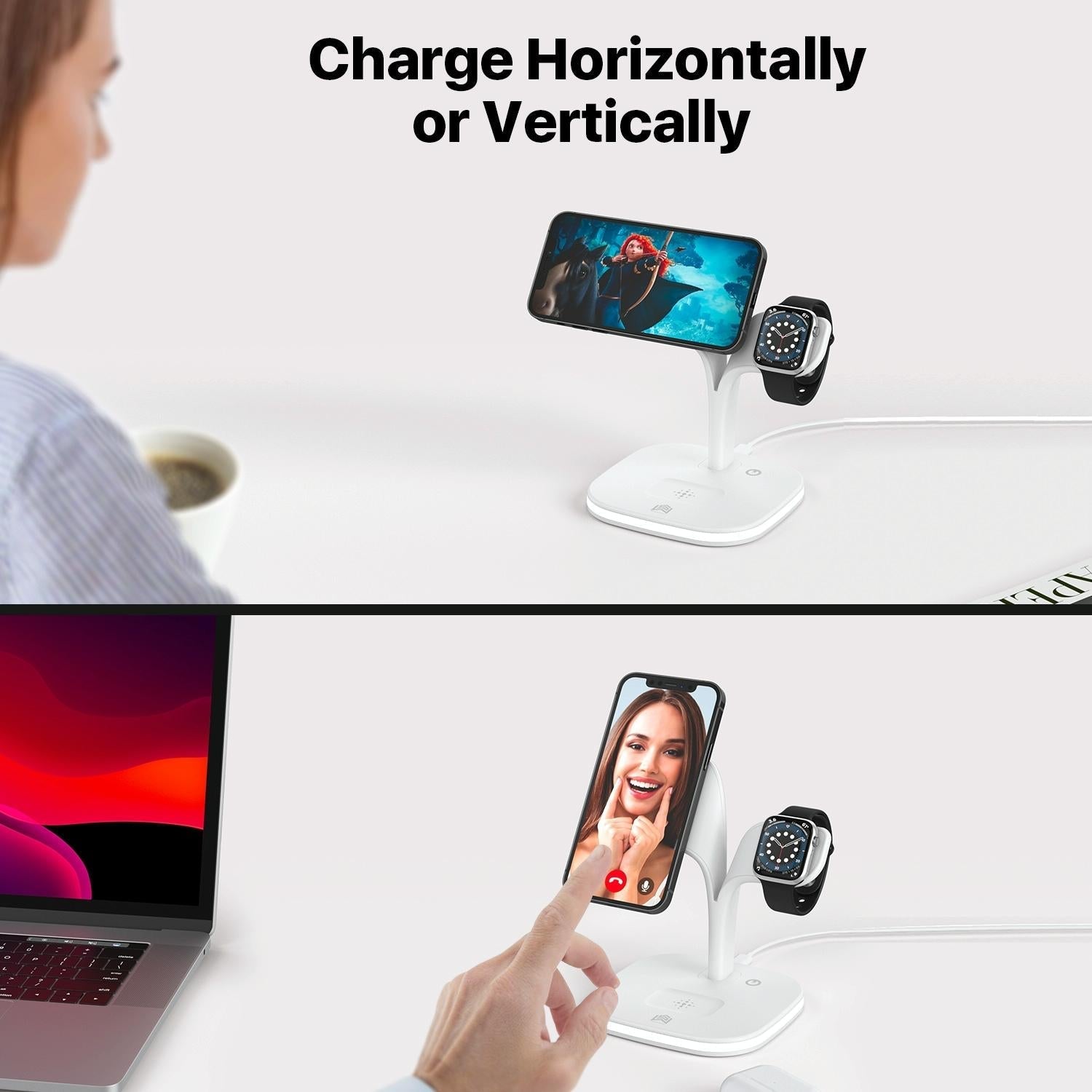 15W 5 In 1 Magnetic Wireless Charger With Stand - White