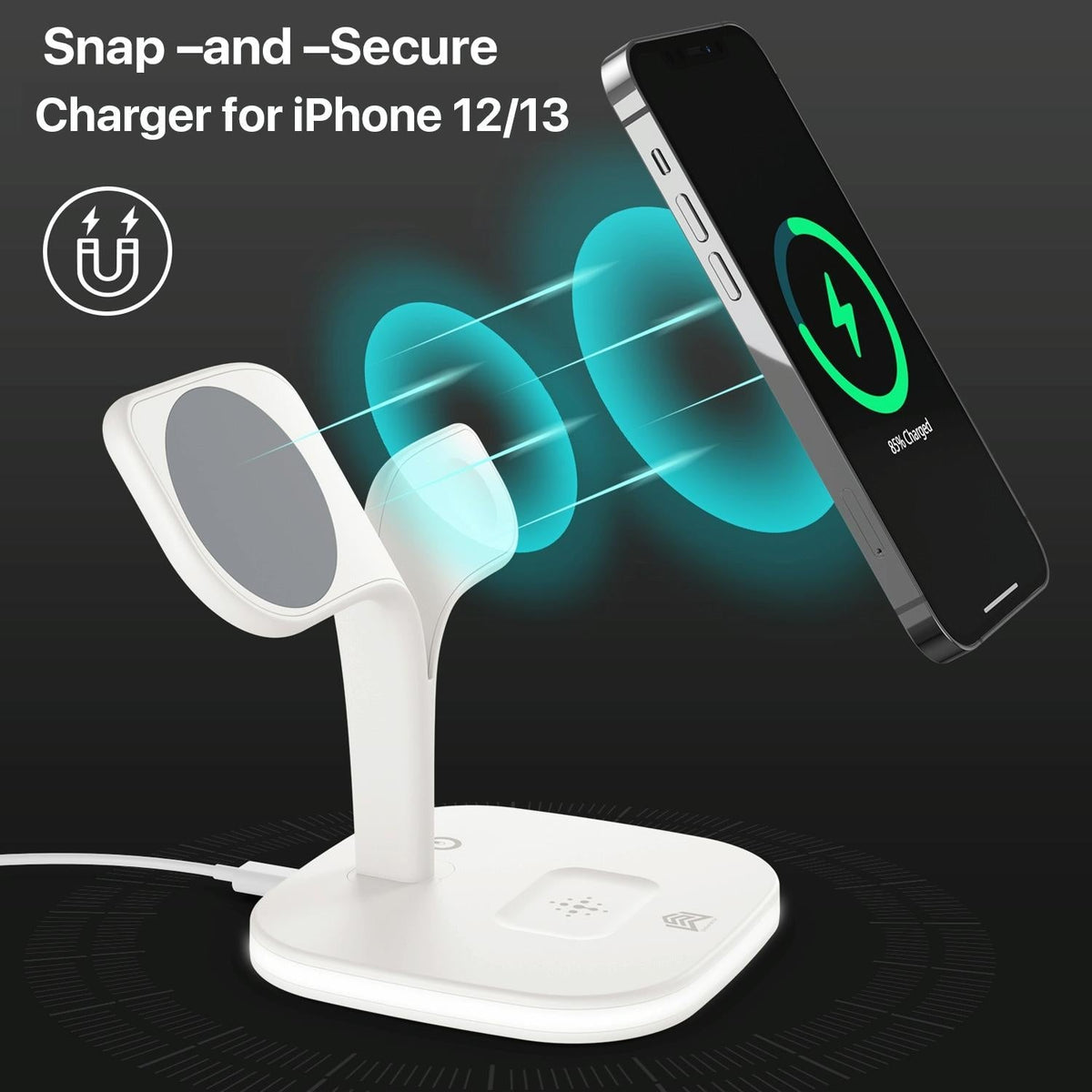 15W 5 In 1 Magnetic Wireless Charger With Stand - White