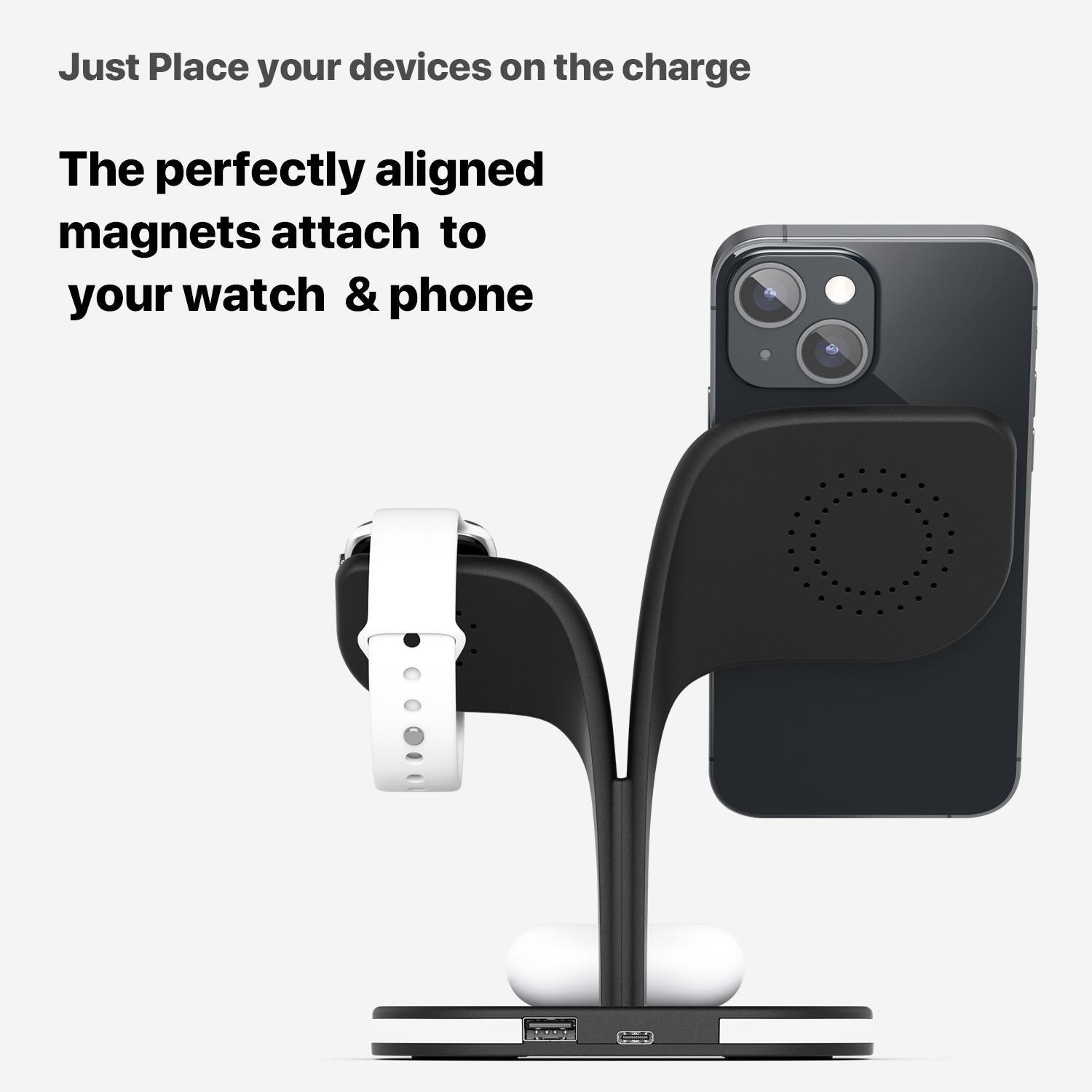 15W 5 In 1 Magnetic Wireless Charger With Stand - White
