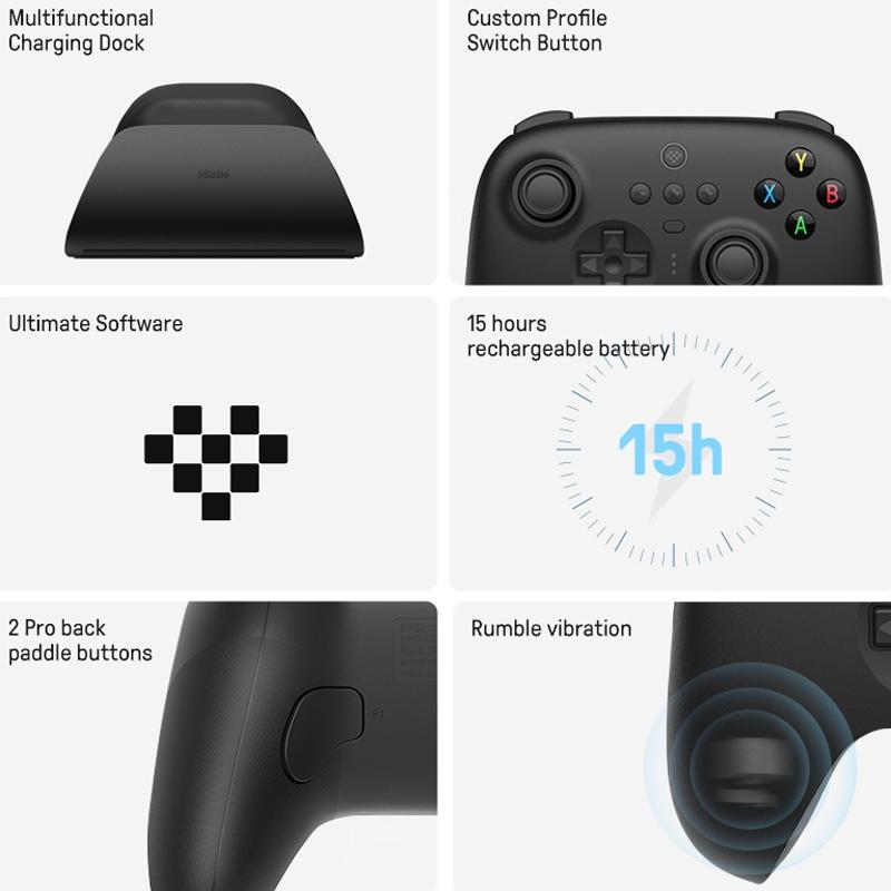 Wireless Gaming Controller + Charging Dock for Pc / Windows 10 / 11 / Steam Deck - 2.4g - Black